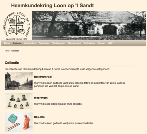 Screenshot van de collectiesite van Heemkundekring Loon op 't Sandt. (Bron: Heemkundekring Loon op 't Sandt)